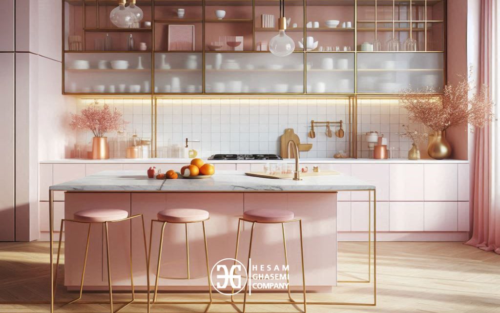 استفاده از کابینت صورتی در آشپزخانه
